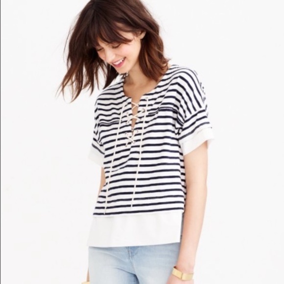 J. Crew Tops - J crew Women's Blue Swingy Lace-up Sailor T-shirt